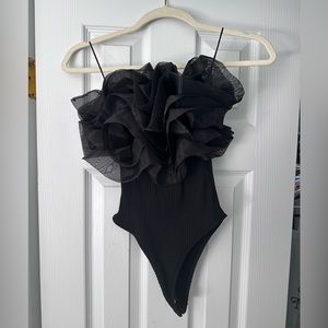 Zara Organza Ruffle Ribbed Bodysuit